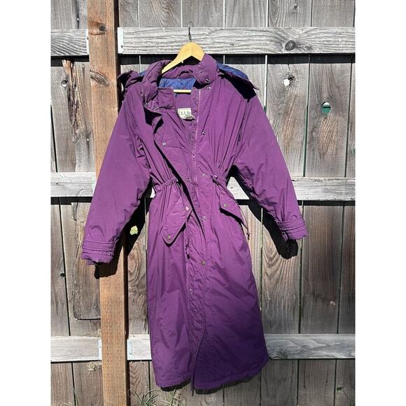 ll bean • vintage coat goose down trench purple parka trench small petite jacket - Picture 2 of 14